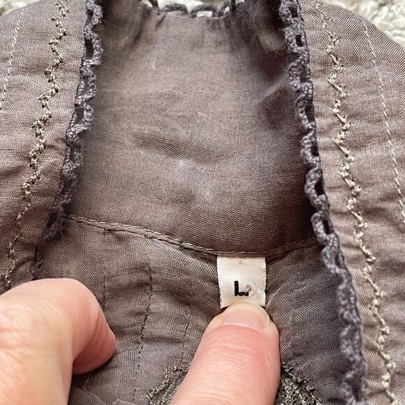 Pete And Greta by Johnny Was High Neck Embroidered Blouse Gray NWT $220 Large - Picture 5 of 10